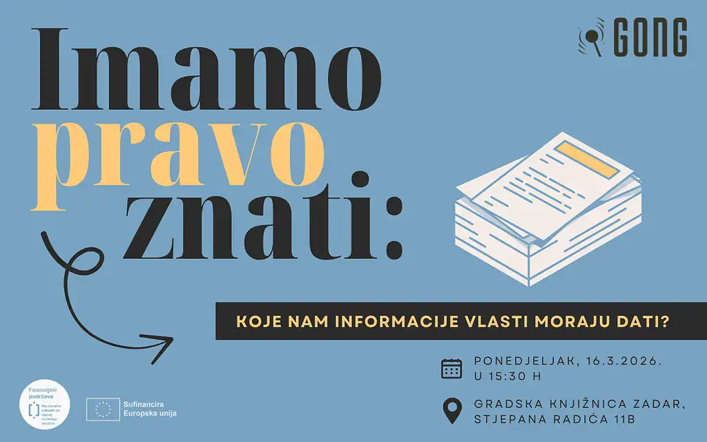 Poziv na radionicu o pravu na pristup informacijama u Zadru u 16. ožujka 1